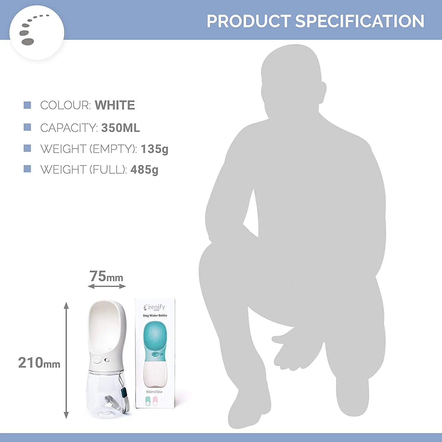 Zenify Dog Water Bottle for Walking, Hiking, Camping, Outdoor Travel Accessory for Pets Drink Alternative to Pet Collapsible Bowl Small (350ml (S/M) White pattanaustralia